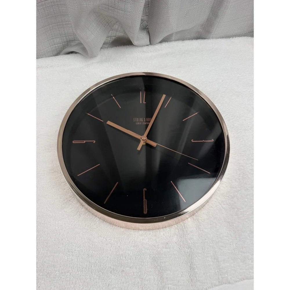 Sterling & Noble Wall Clock Black Rose Gold Minimalist round quartz 11.5 inch